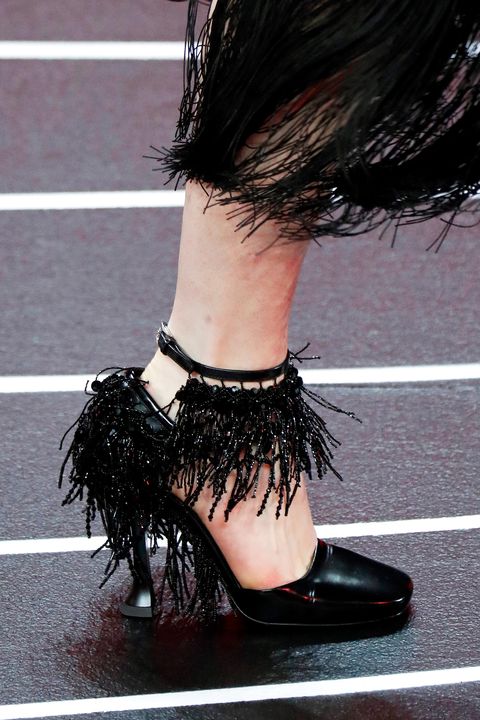 Black pumps with hair by Prada in Milan Fashion Week