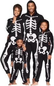 Family Halloween Costumes Glow in The Dark One-Piece Jumpsuit Skeleton Hoodie Onesies for Adult & Kids