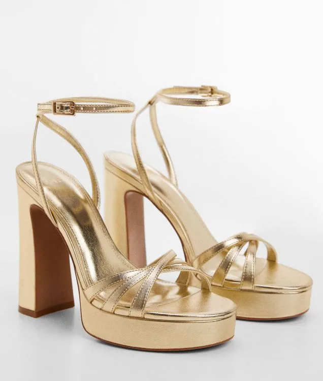 High Heel Platform Shoes in Metallic Gold