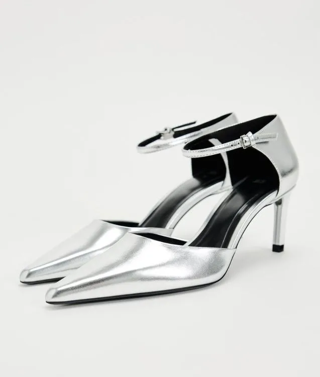 High Heel Shoes in Methallic Silver